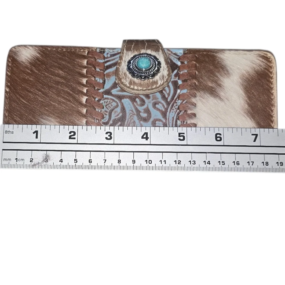 Western Cowhide and Teal Patterned Wallet